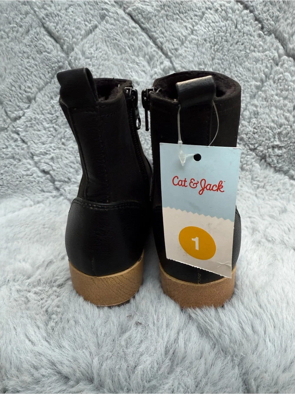 Cat & Jack Kids Black Ankle Boots with Tan Platform Sole Size 1 New